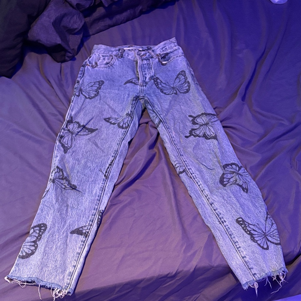PacSun Black Butterfly Print Women's Straight Leg Jeans
